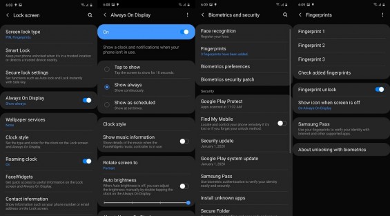 Биометрия и настройки Always-on display на Samsung Galaxy S10 Lite