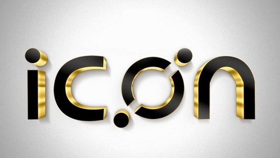 Значок криптовалюты ICON на светло-сером фоне