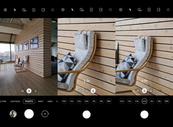 Интерфейс камеры Samsung Galaxy S20 Ultra 1x, 5x, 4x