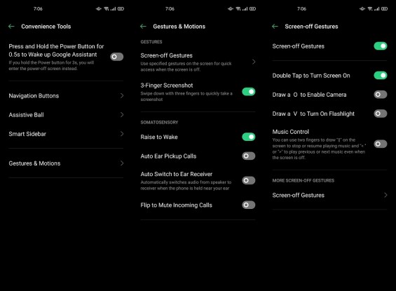 Настройки жестов Oppo Reno 3 Pro