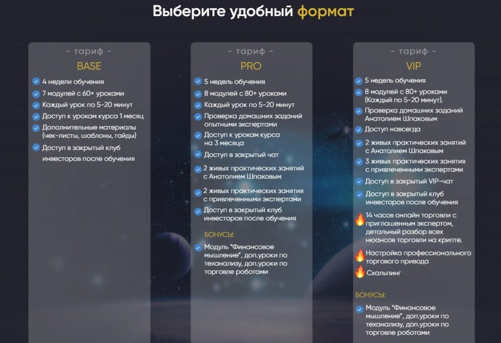 Анатолий Шпаков тарифы