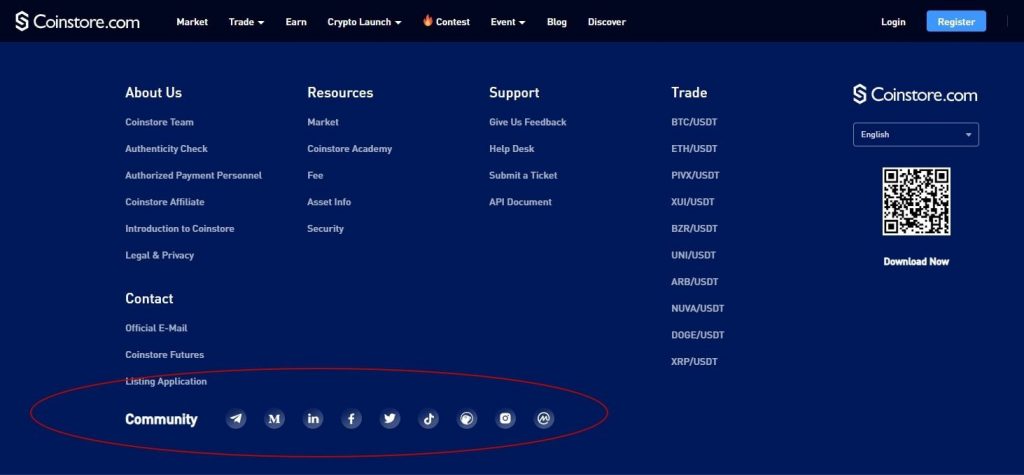 coinstore социальные сети