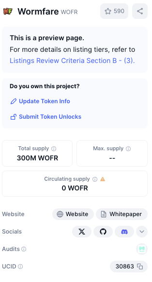 wormfare когда листинг токена
