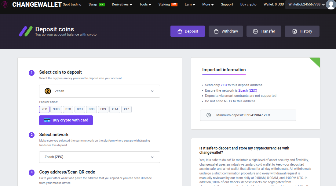 change wallet биржа