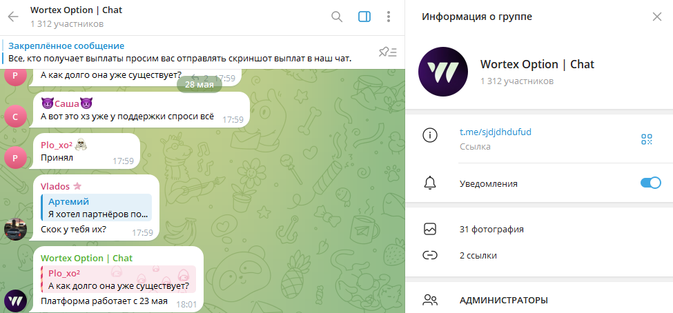 wortex option бот в телеграм