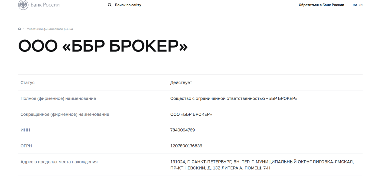 ббр брокер тарифы