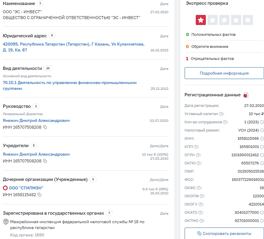 ООО ЭС ИНВЕСТ ООО ЭС ИНВЕСТ